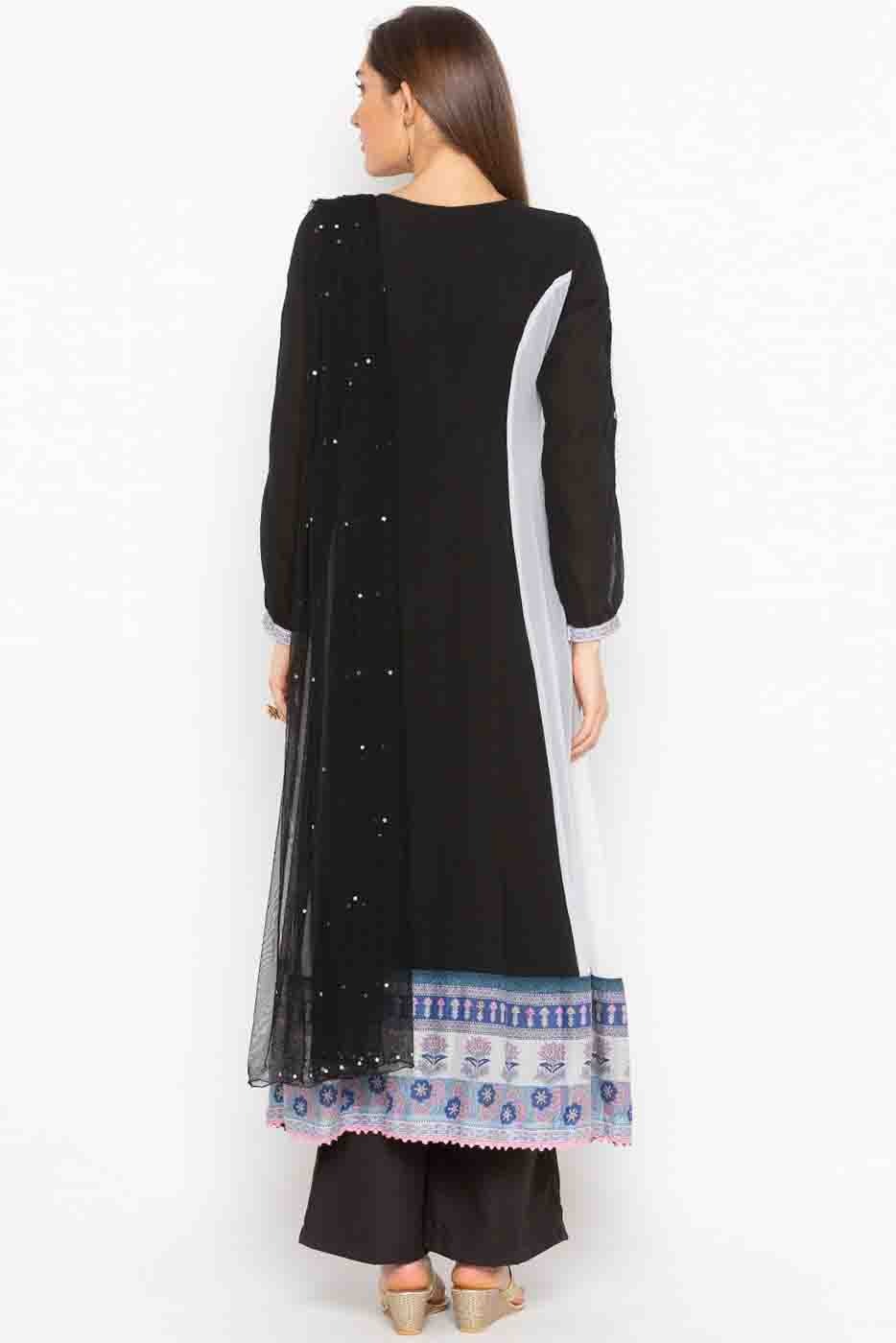 Black Colour Plus Size Stitched Georgette Embroidery Palazzo Pant Suit BW1070206 A