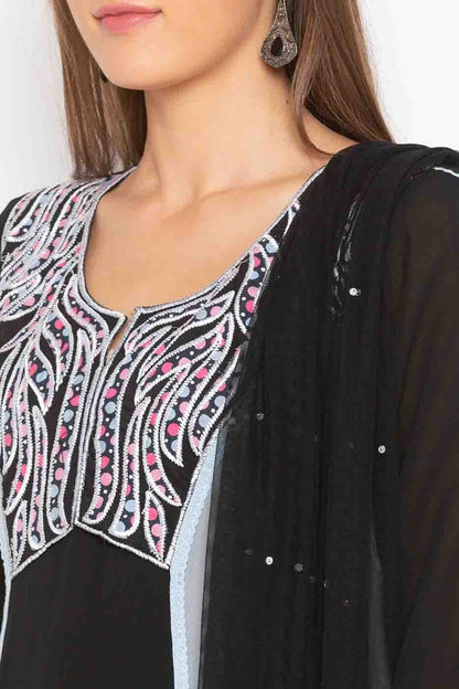 Black Colour Plus Size Stitched Georgette Embroidery Palazzo Pant Suit BW1070206 B