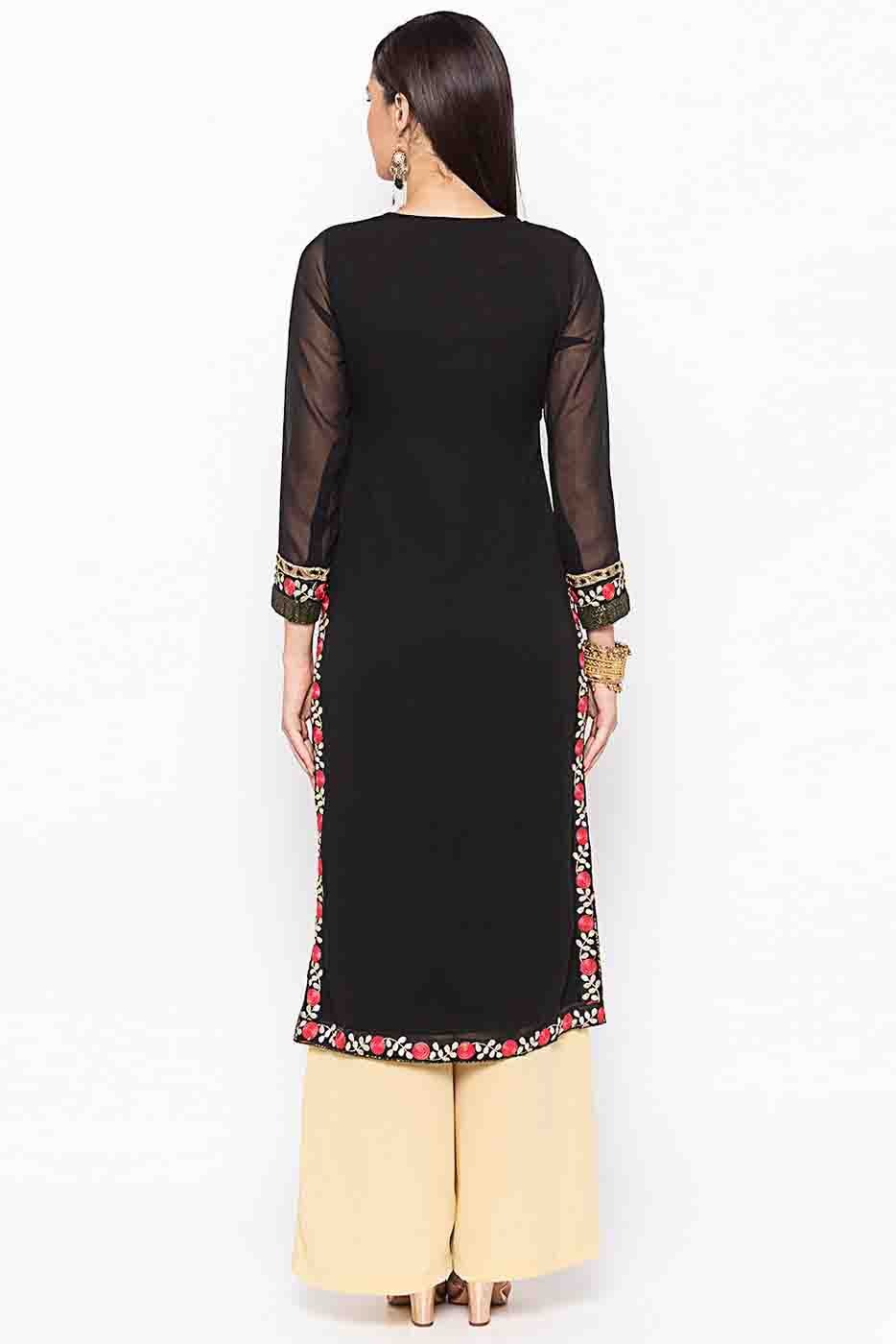 Black Colour Plus Size Stitched Georgette Embroidery Palazzo Pant Suit BW1070219 A
