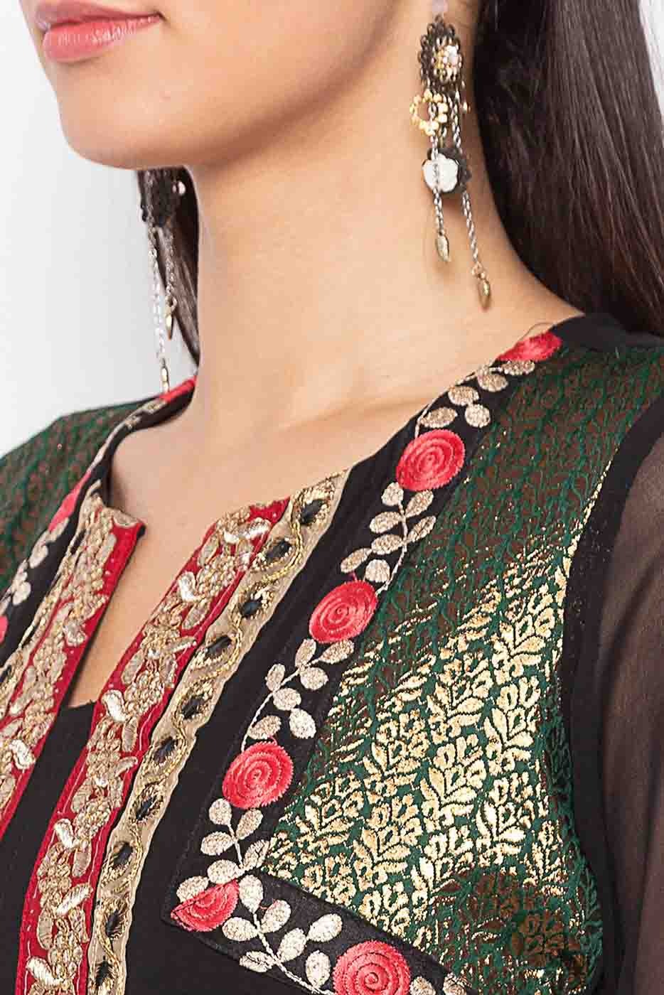 Black Colour Plus Size Stitched Georgette Embroidery Palazzo Pant Suit BW1070219 B