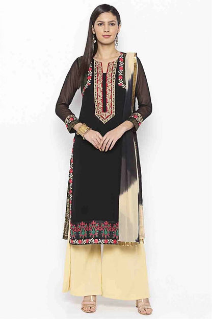 Black Colour Plus Size Stitched Georgette Embroidery Palazzo Pant Suit BW1070219