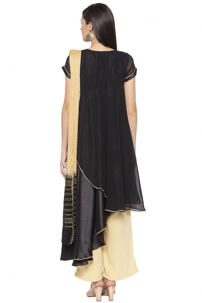 Black Colour Plus Size Stitched Georgette Embroidery Palazzo Pant Suit BW1070253 A