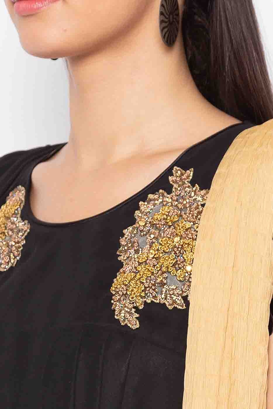 Black Colour Plus Size Stitched Georgette Embroidery Palazzo Pant Suit BW1070253 B