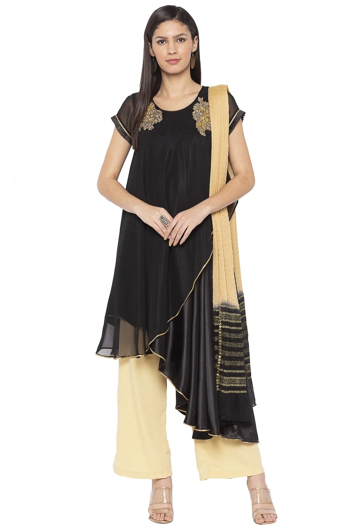 Black Colour Plus Size Stitched Georgette Embroidery Palazzo Pant Suit BW1070253