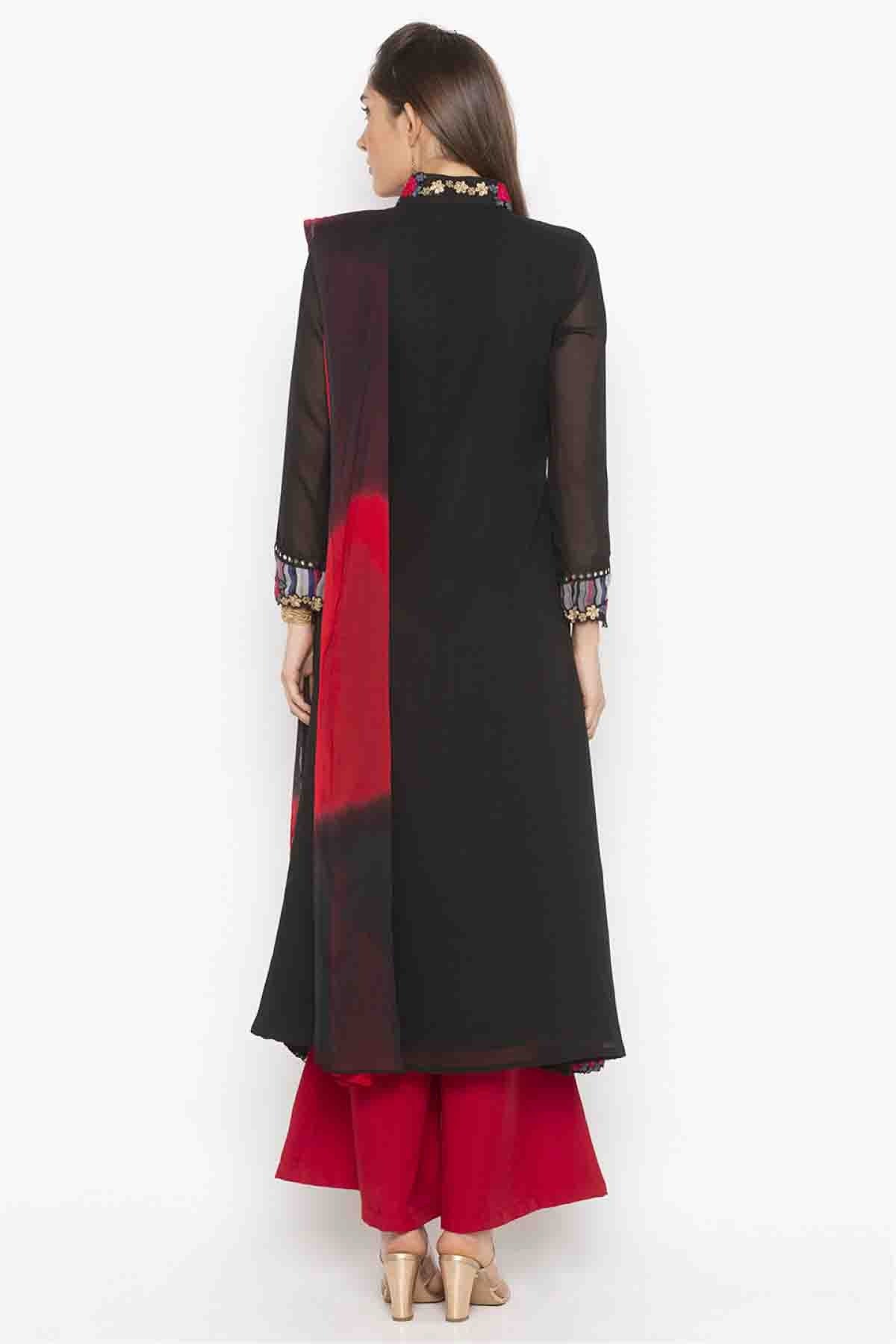 Black Colour Plus Size Stitched Georgette Embroidery Palazzo Pant Suit BW1070286 A