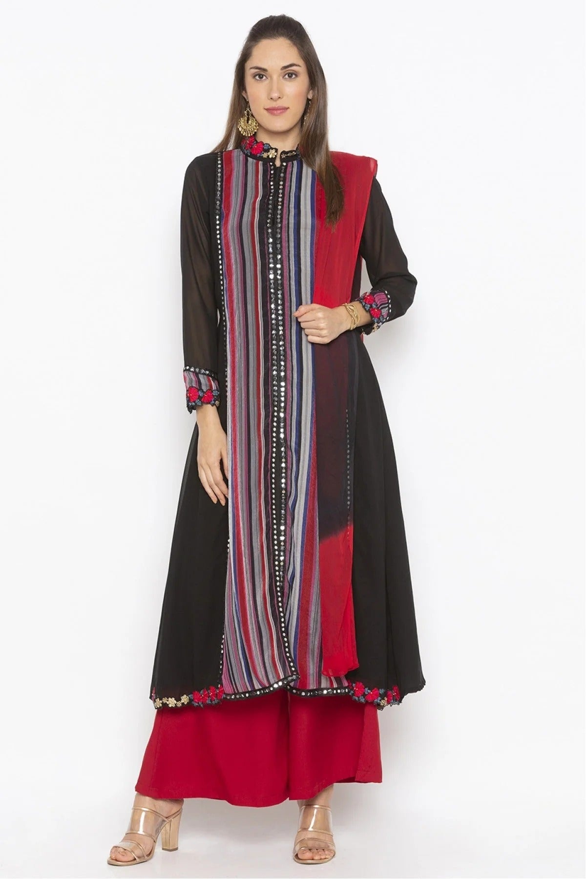 Black Colour Plus Size Stitched Georgette Embroidery Palazzo Pant Suit BW1070286