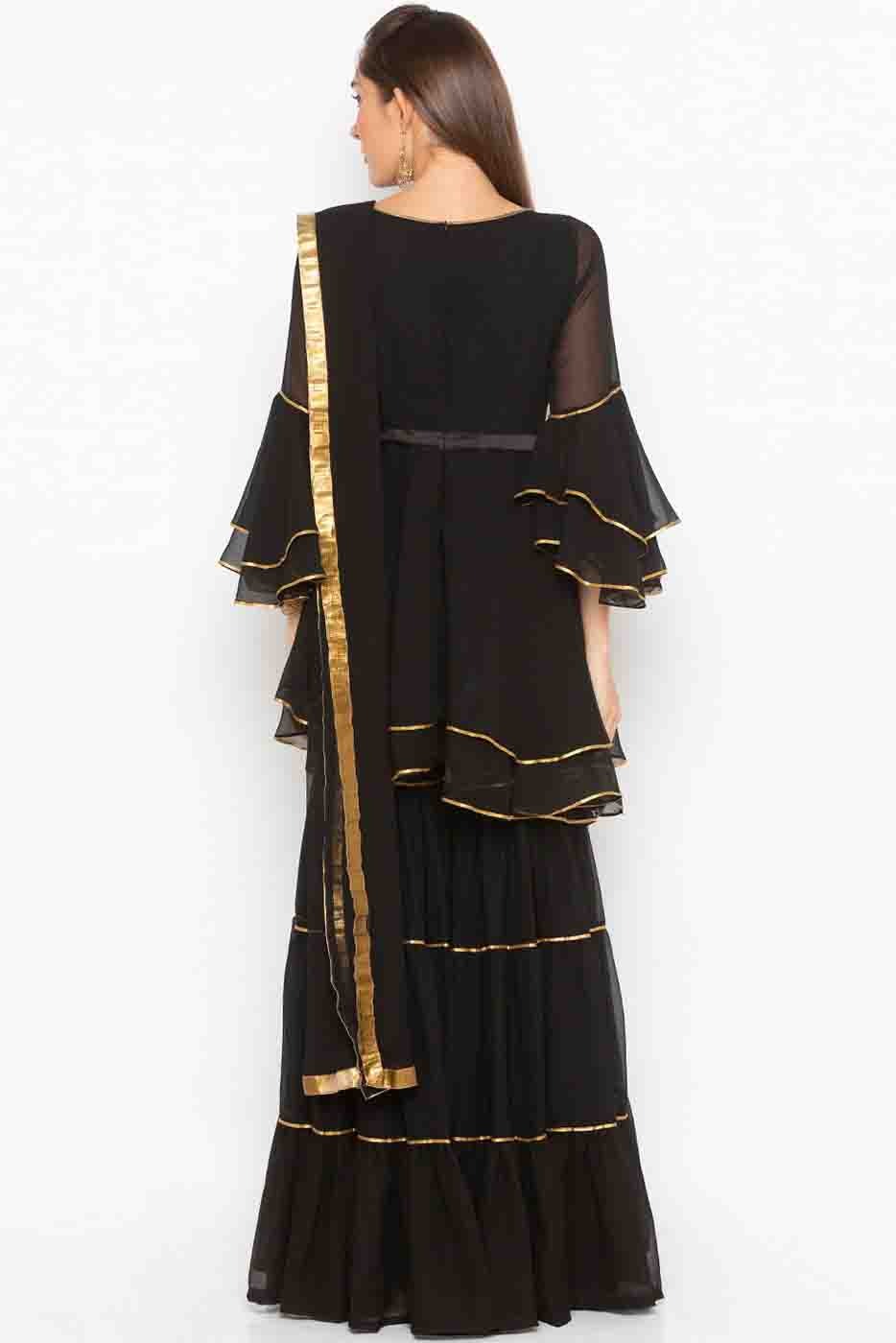 Black Colour Plus Size Stitched Georgette Embroidery Sharara Suit BW1070211 A