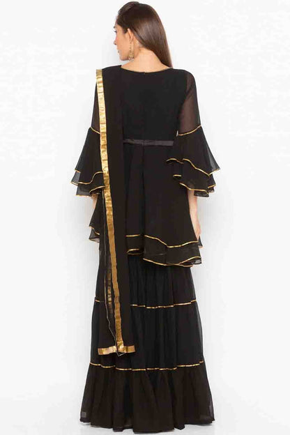 Black Colour Plus Size Stitched Georgette Embroidery Sharara Suit BW1070211 A