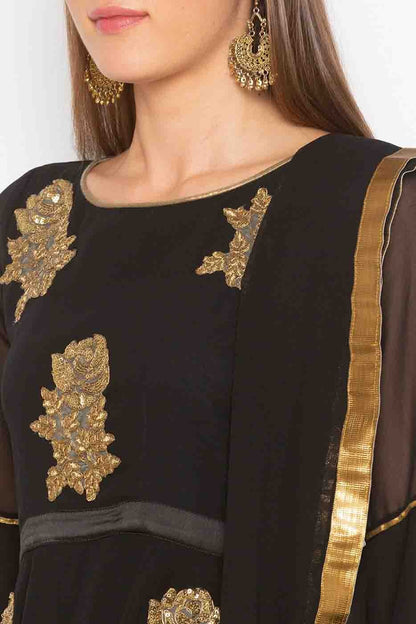 Black Colour Plus Size Stitched Georgette Embroidery Sharara Suit BW1070211 B