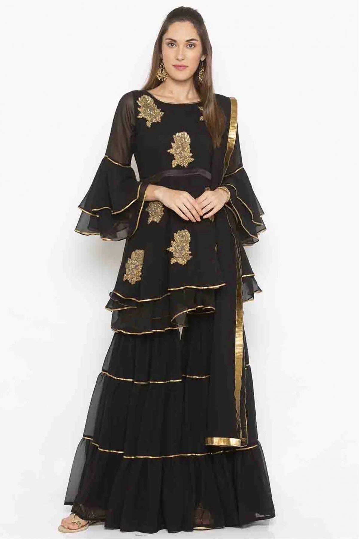 Black Colour Plus Size Stitched Georgette Embroidery Sharara Suit BW1070211