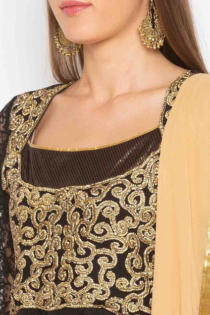 Black Colour Plus Size Stitched Net Embroidery Anarkali Suit BW1070277 B