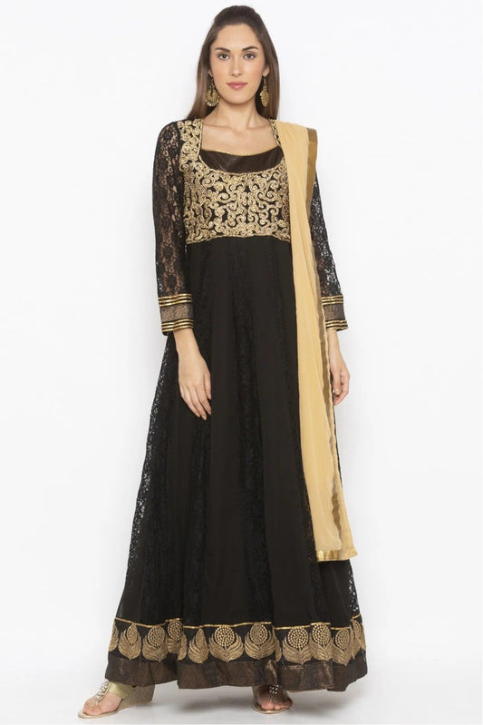 Black Colour Plus Size Stitched Net Embroidery Anarkali Suit BW1070277