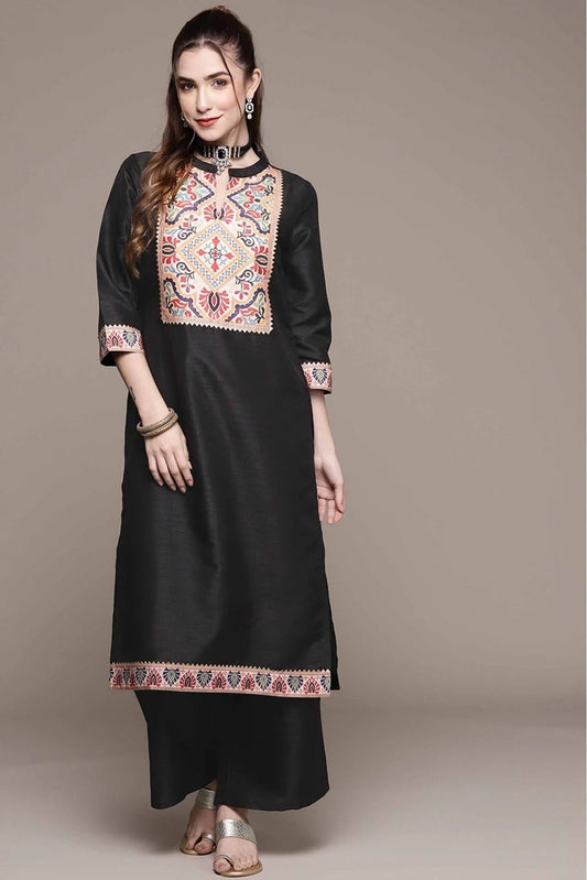 Black Colour Poly Silk Printed Kurta With Palazzo KR1060025 A