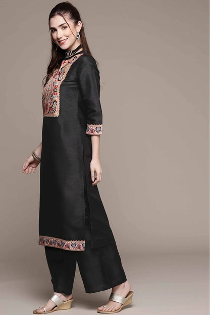 Black Colour Poly Silk Printed Kurta With Palazzo KR1060025 B