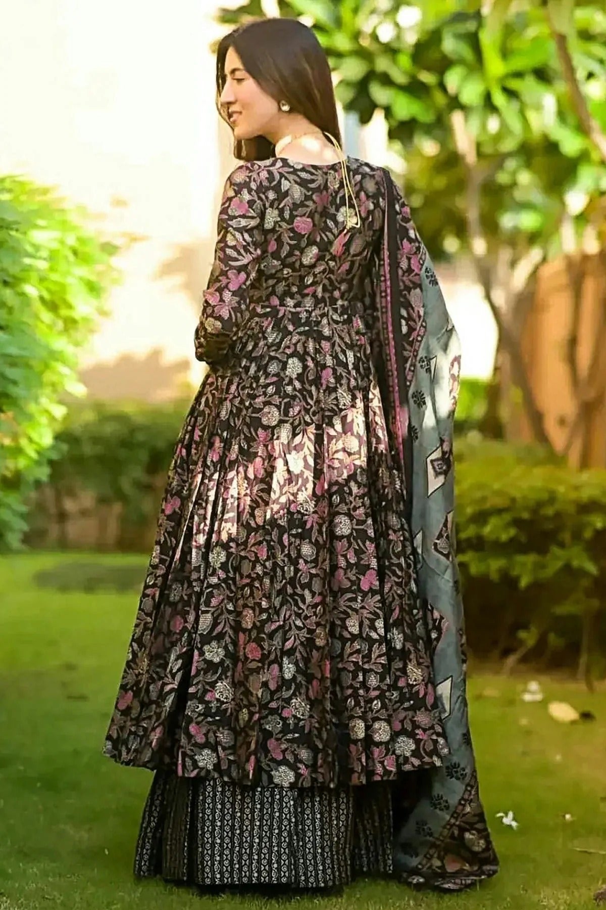 Black Colour Printed Muslin Stitched Suit SS1112461 A
