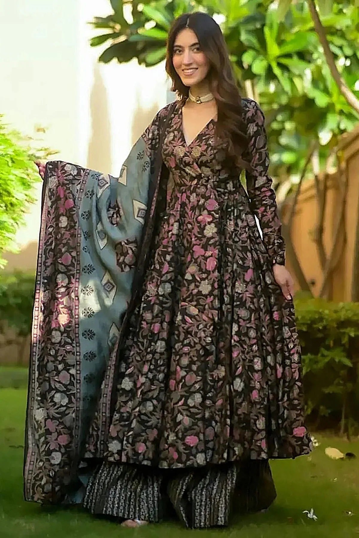 Black Colour Printed Muslin Stitched Suit SS1112461