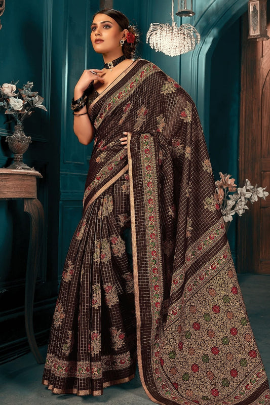 Black Colour Printed Work Cotton Saree SD1101305