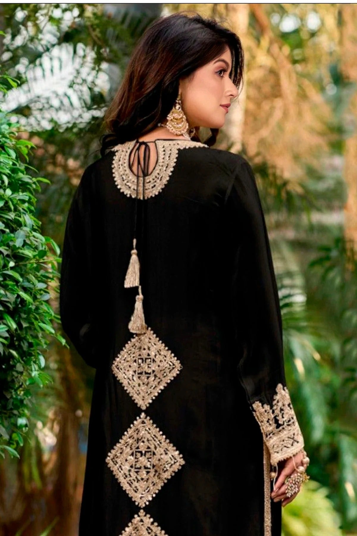 Black Colour Pure Chinon Pant Style Suit SM1140123 A