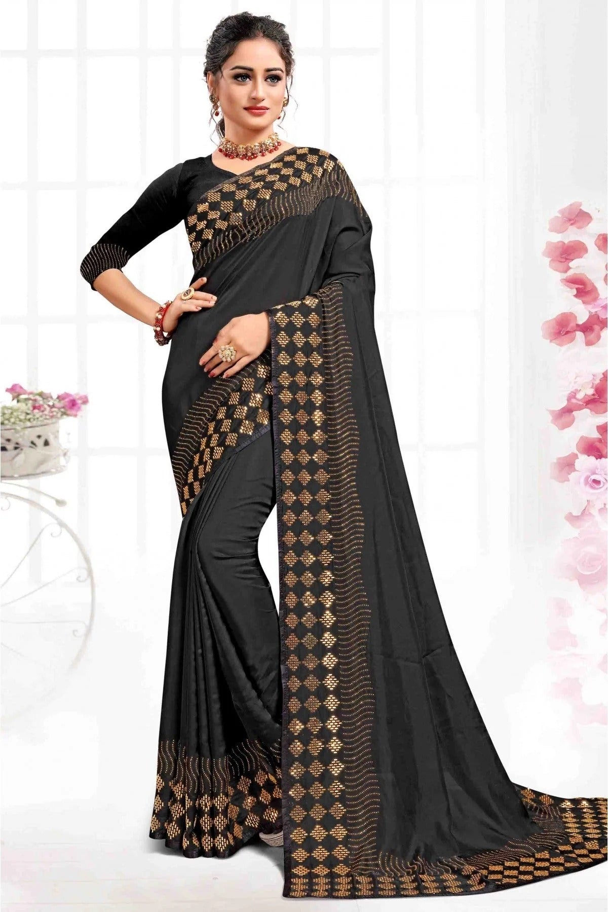Black Colour Pure Satin Designer Saree SD1120086