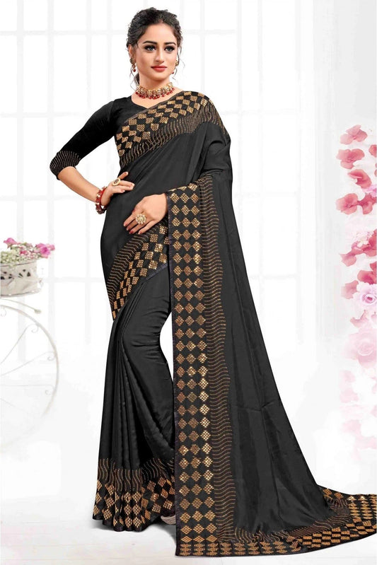Black Colour Pure Satin Designer Saree SD1120086