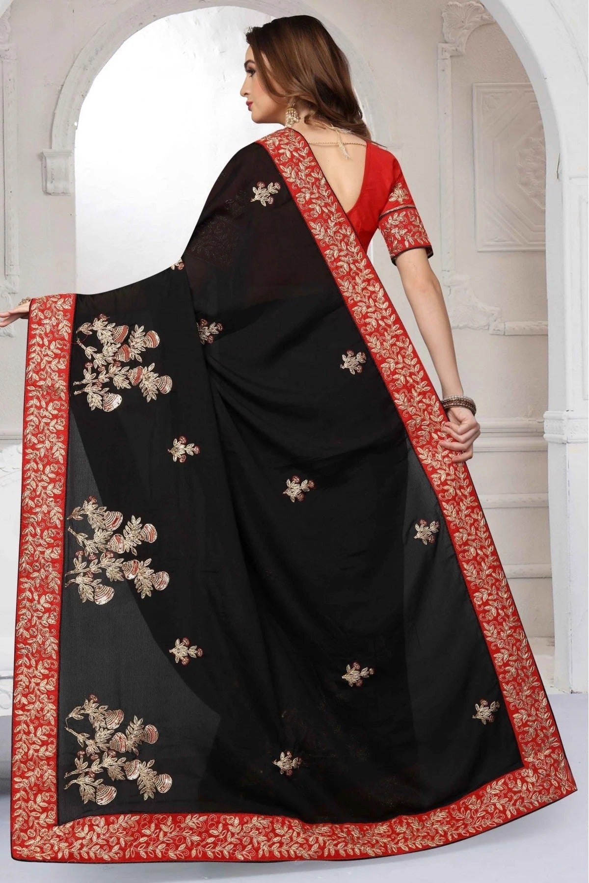 Black Colour Pure Satin Designer Saree SD1120451 A