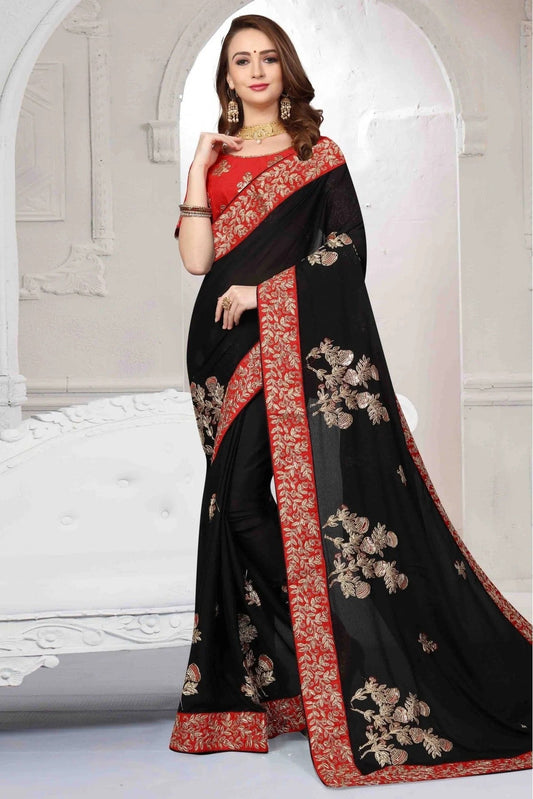 Black Colour Pure Satin Designer Saree SD1120451