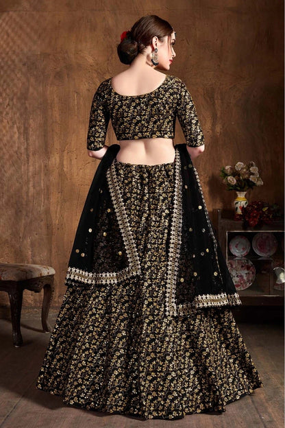 Black Colour Raw Silk Lehenga Choli LC1010064 A
