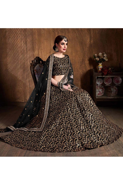 Black Colour Raw Silk Lehenga Choli LC1010064 C