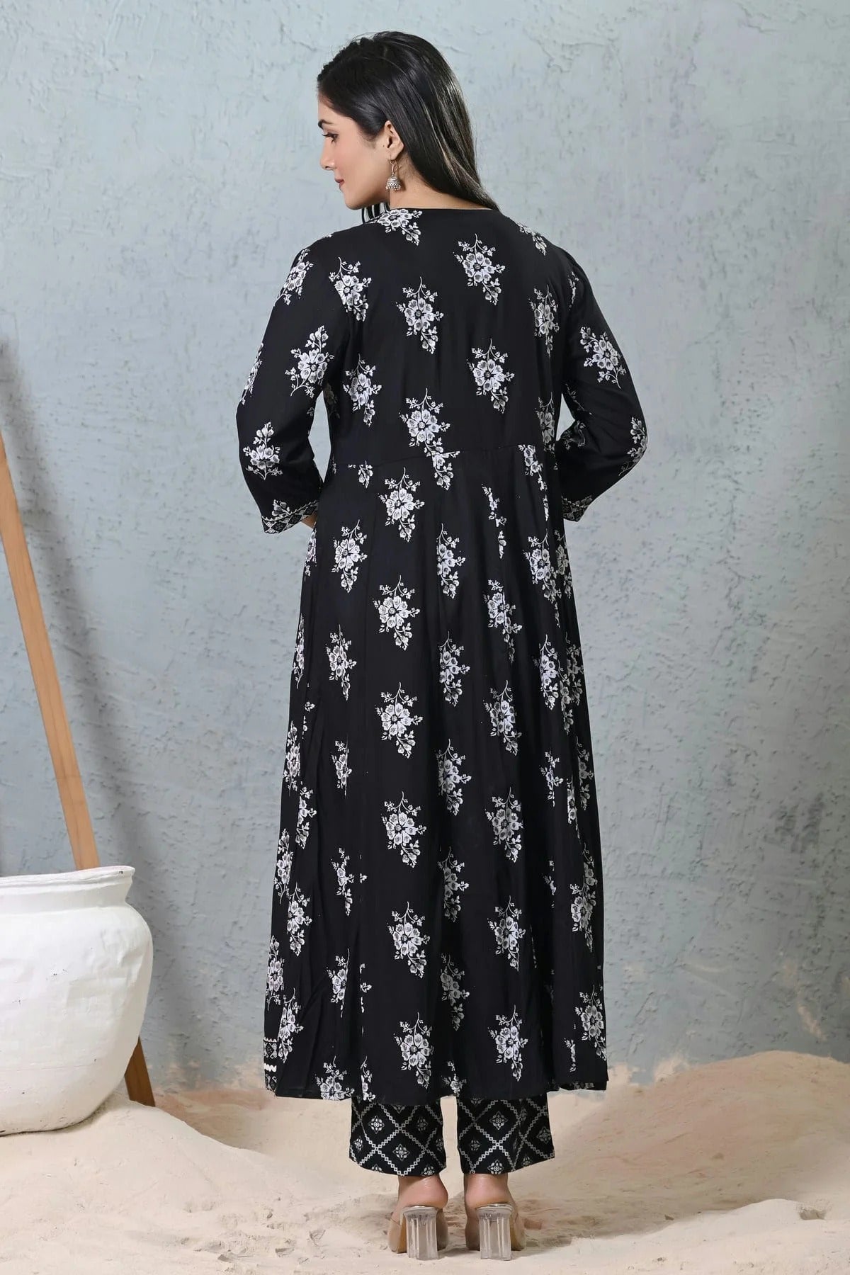 Black Colour Rayon Cotton Readymade Anarkali Suit SS1140412 A