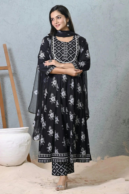 Black Colour Rayon Cotton Readymade Anarkali Suit SS1140412
