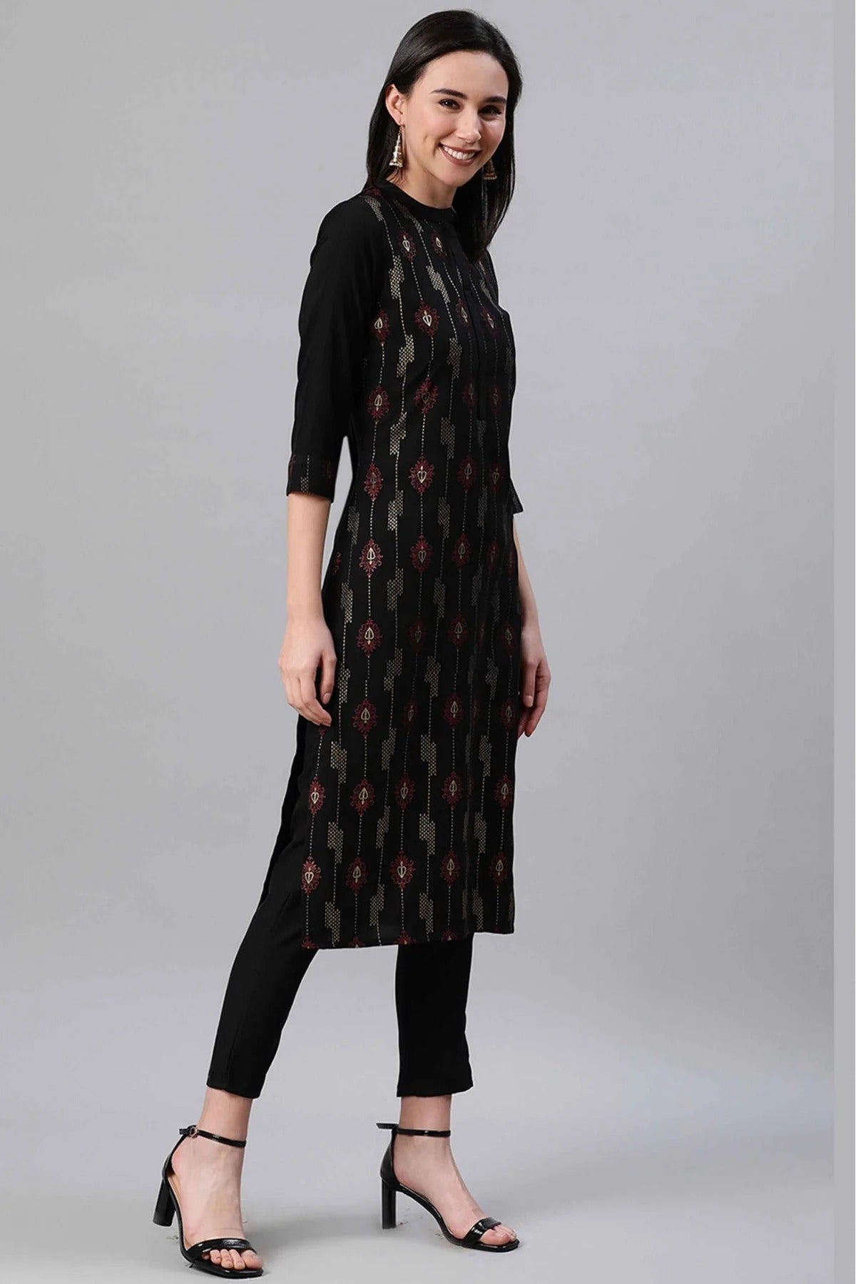 Black Colour Rayon Foil Print Kurti KR1060273 A
