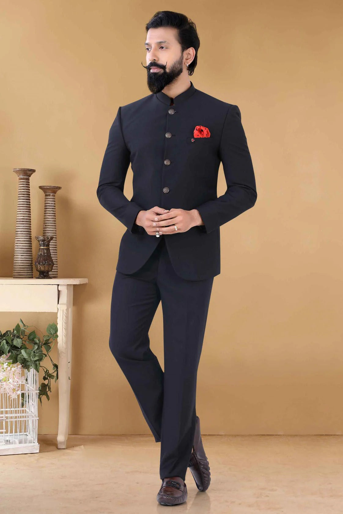 Black Colour Rayon Jodhpuri Suit SH1130016