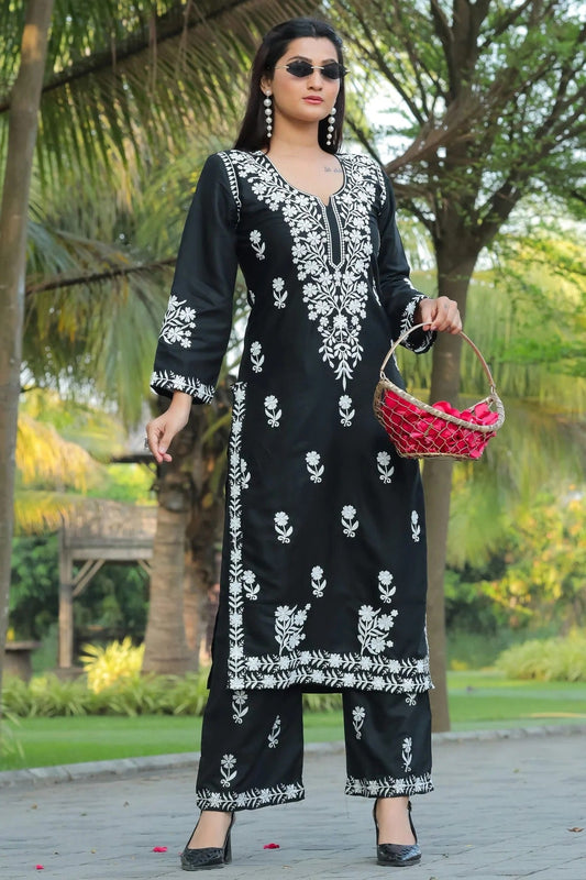 Black Colour Rayon Kurta And Pant Set KR1111304