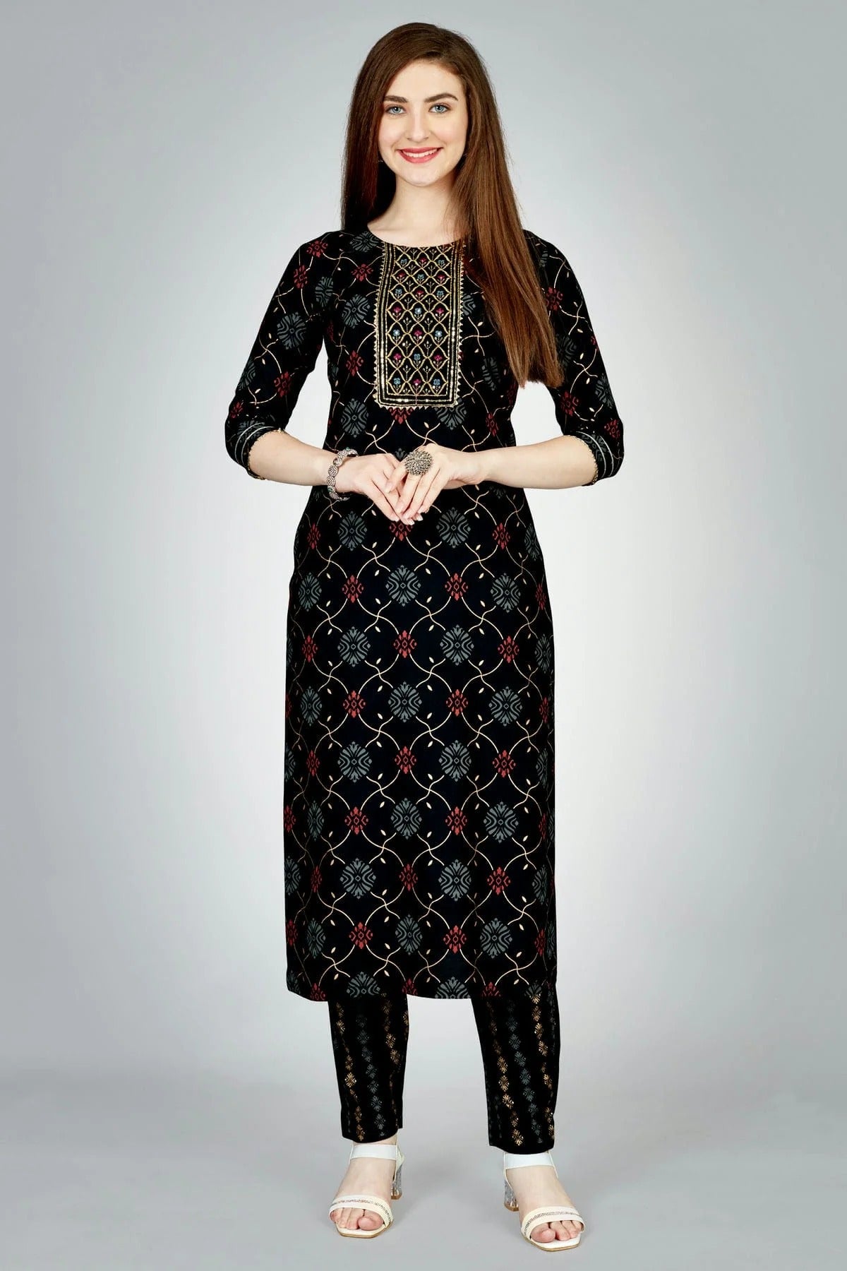 Black Colour Rayon Kurta And Pant Set KR1111311