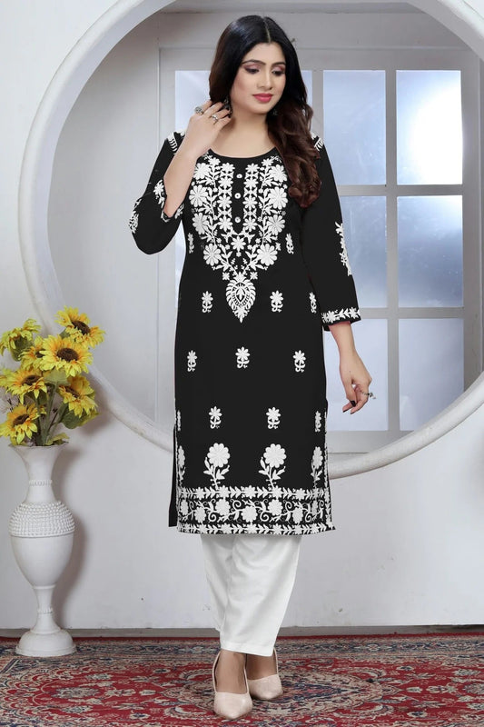 Black Colour Rayon Kurta And Pant Set KR1111334