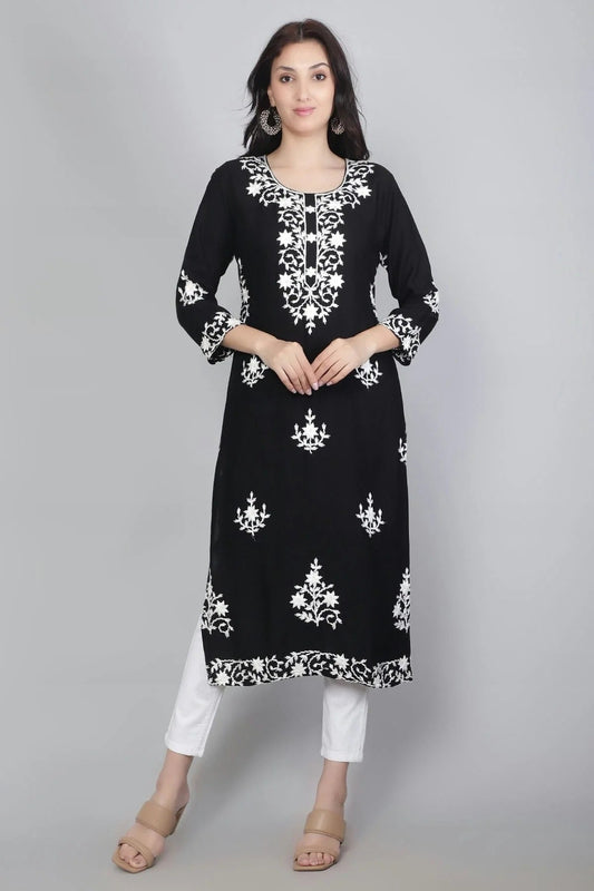 Black Colour Rayon Kurti KR1111122