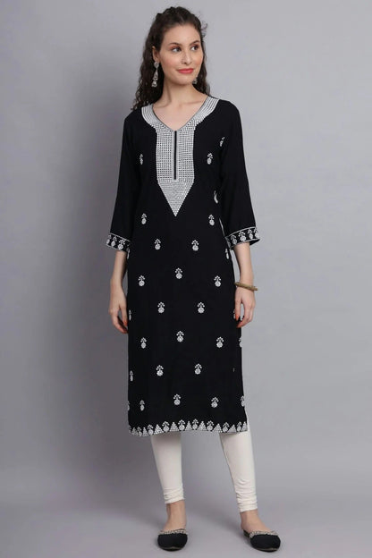 Black Colour Rayon Kurti KR1111141
