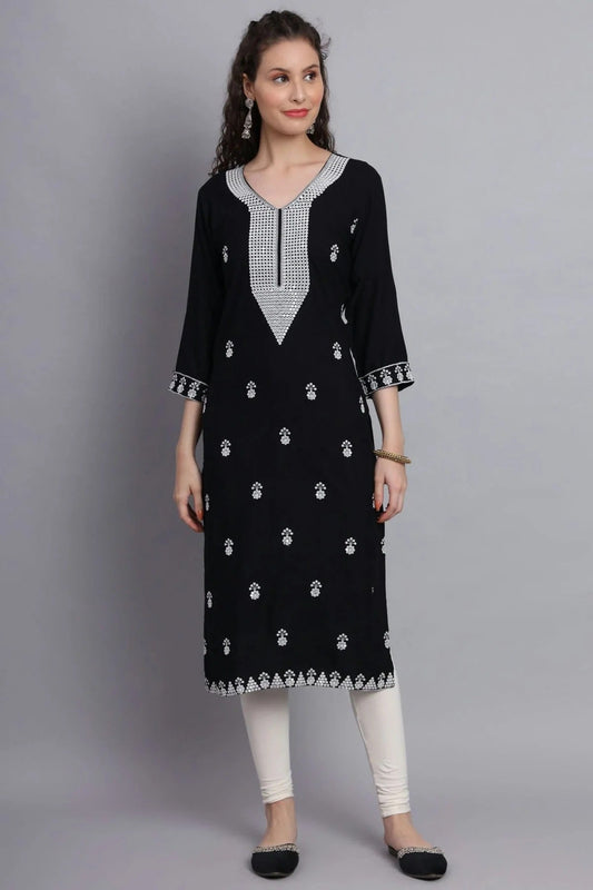 Black Colour Rayon Kurti KR1111141