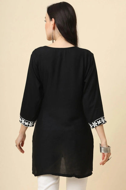 Black Colour Rayon Readymade Top TP1110831 A