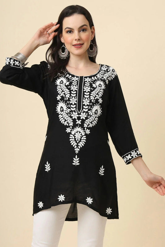 Black Colour Rayon Readymade Top TP1110831