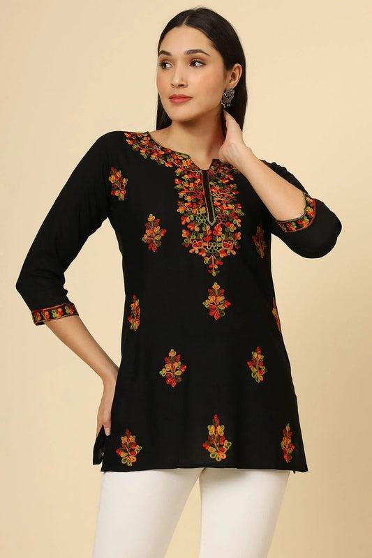 Black Colour Rayon Readymade Top TP1110849