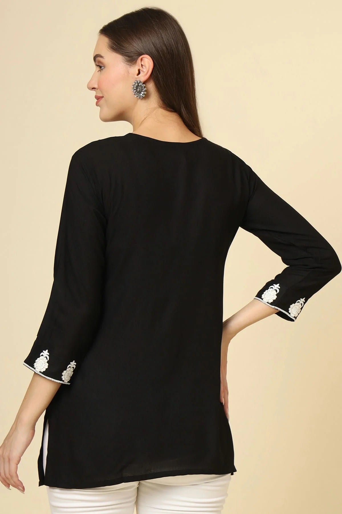 Black Colour Rayon Readymade Top TP1110856 A