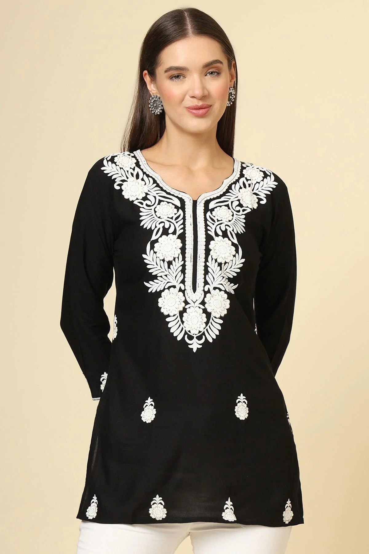 Black Colour Rayon Readymade Top TP1110856