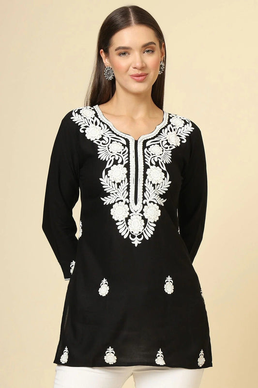 Black Colour Rayon Readymade Top TP1110856