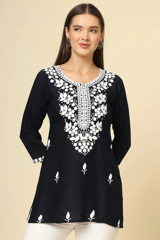 Black Colour Rayon Readymade Top TP1110858