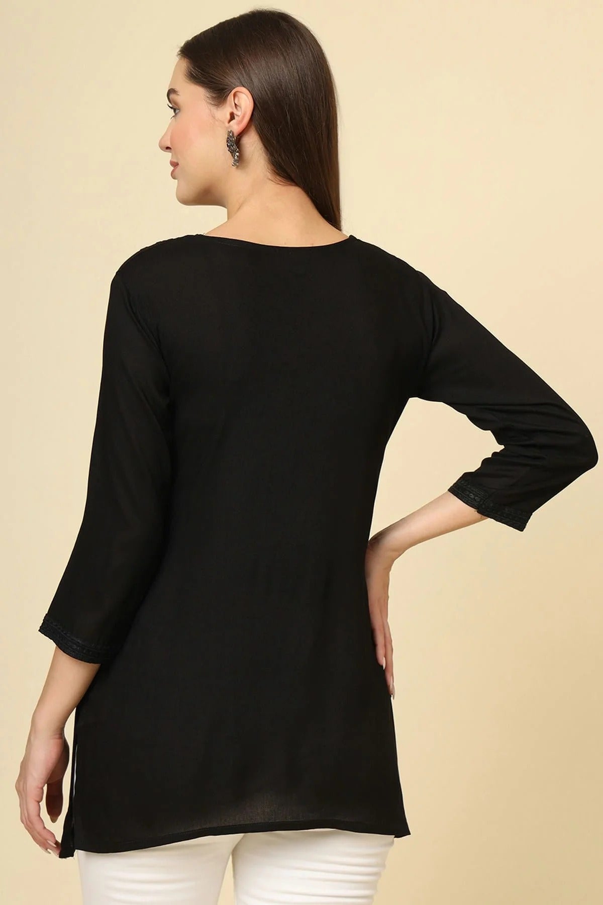 Black Colour Rayon Readymade Top TP1110866 A