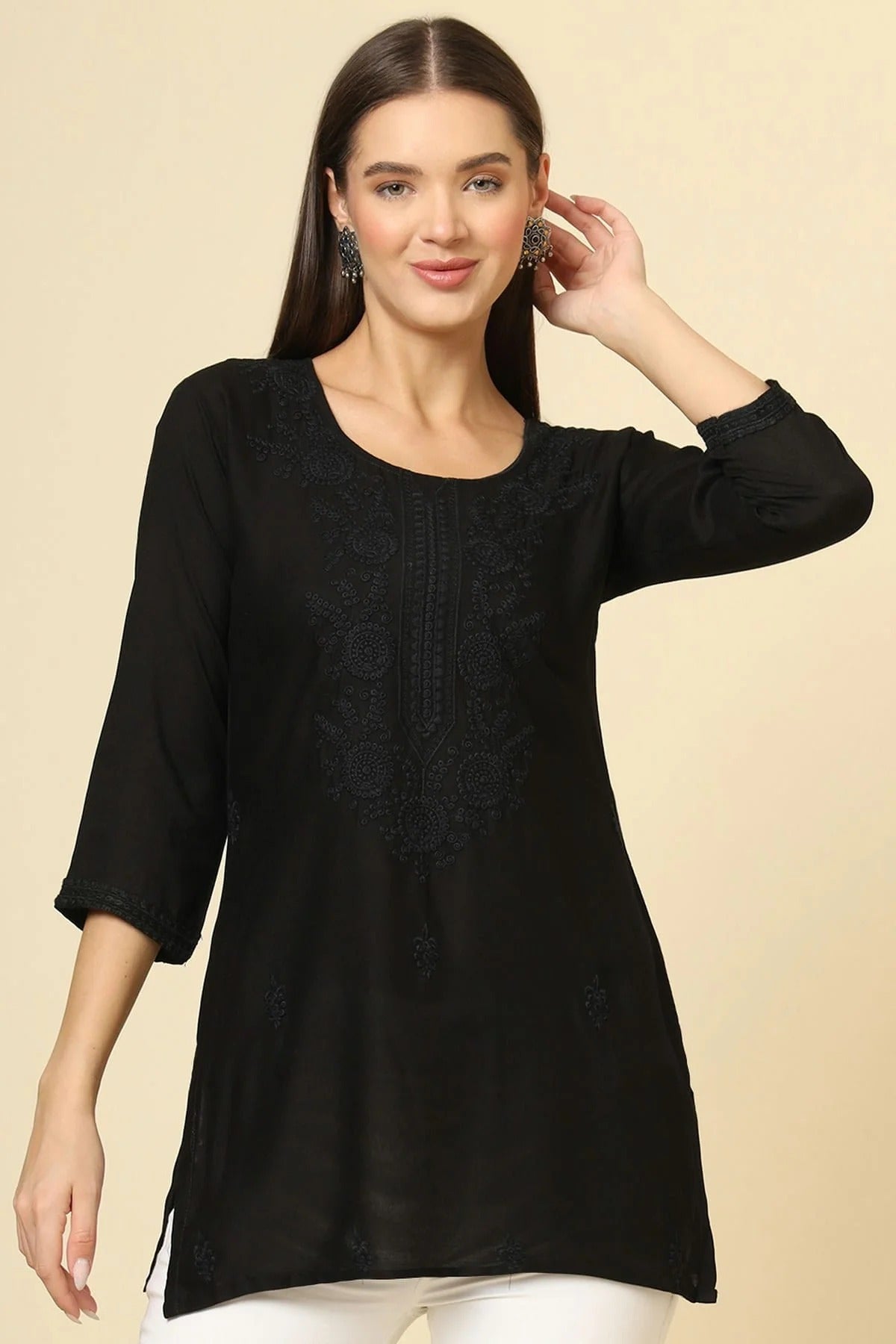 Black Colour Rayon Readymade Top TP1110866