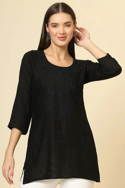 Black Colour Rayon Readymade Top TP1110866
