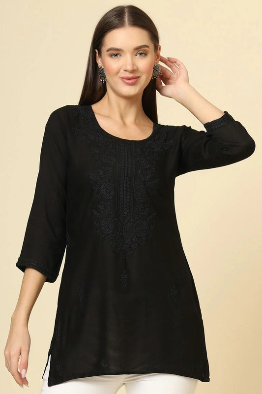 Black Colour Rayon Readymade Top TP1110866