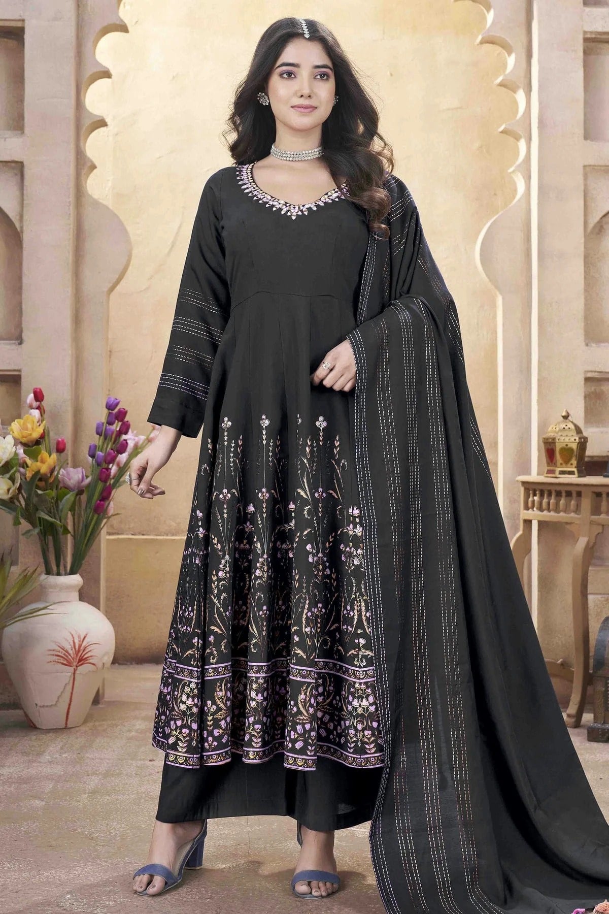 Black Colour Roman Silk Stitched Suit SS1112894